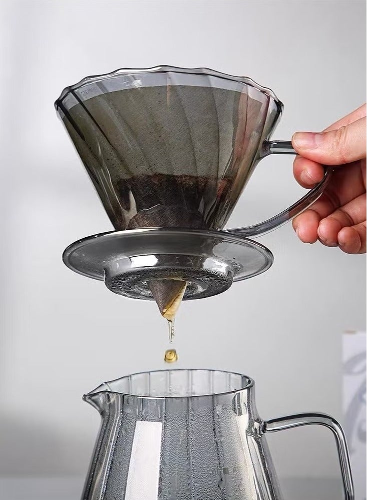 طقم صانع القهوة بالتنقيط V60 خادم قهوة يدوي إبريق شاي زجاج مقاوم للحرارة مع مصفاة قهوة كيميكس سعة 600 مل - Image 5